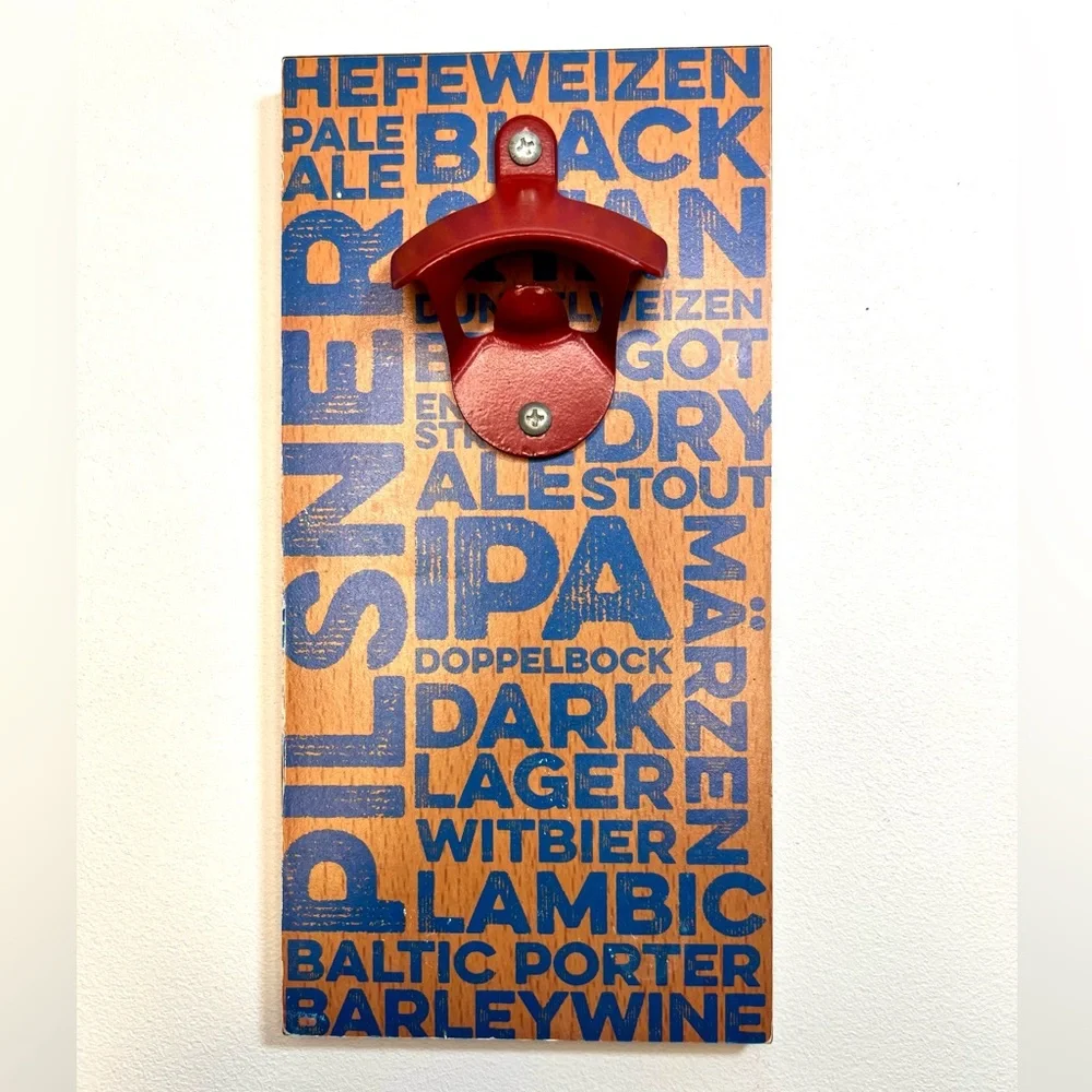 Beer Brewing Wood Wall-Mounted Bottle Opener Magnetic Man Cave Liquor Ale IPA